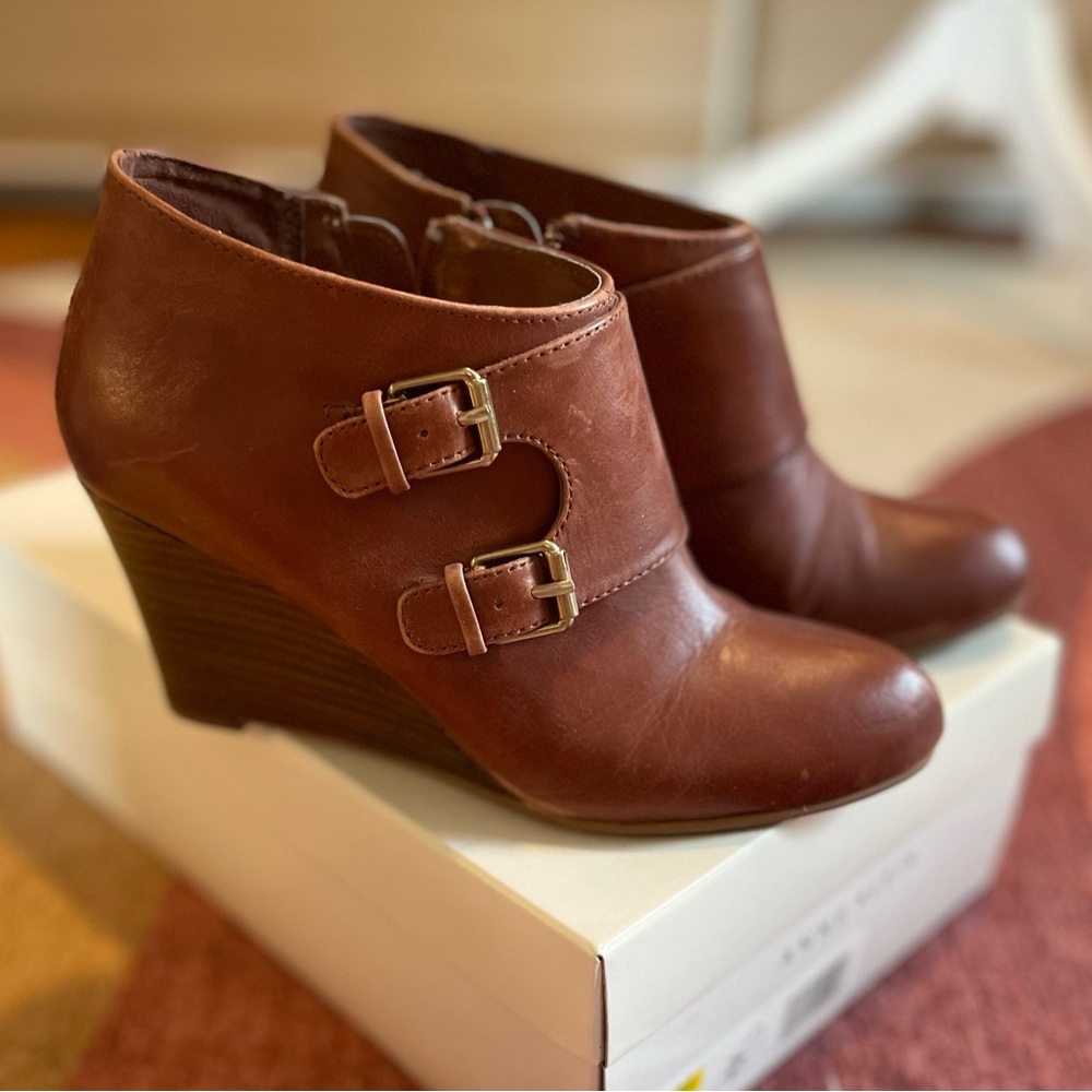 Anne Klein Brown Ankle Boots with Buckles